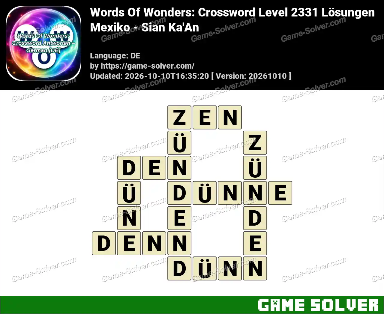 Words Of Wonders: Crossword Level 2331 Lösungen – Mexiko – Sian Ka’An